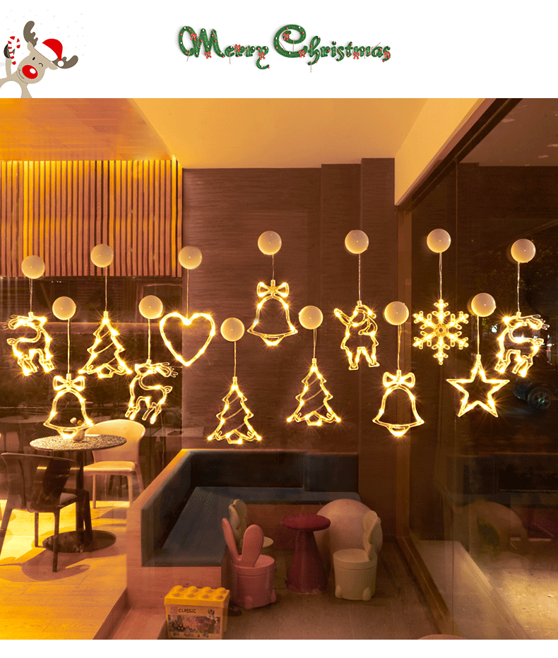 【Lightingeverthing】Christmas Led String Ánh Sáng, Đèn Chùm Cốc Hút Cửa Sổ Chạy Bằng Pin, Đèn Trang Trí Tiệc Giáng Sinh Sáng Tạo Chuỗi Cảnh Đèn Bố Trí