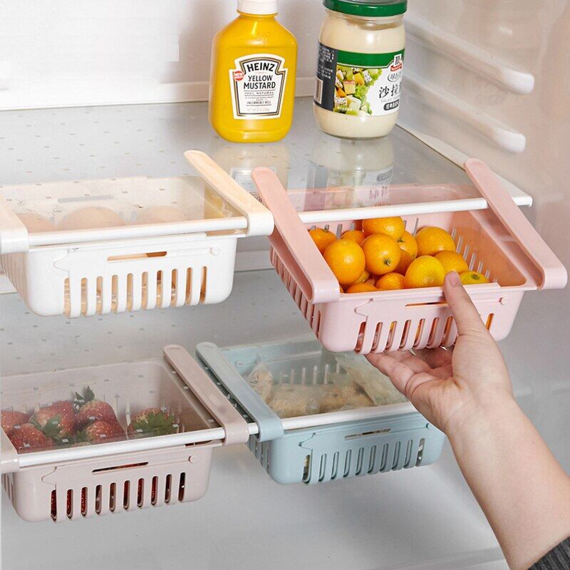 [NEW 2023] Kitchen Refrigerator Storage Rack Fridge Freezer Shelf Holder Pull-out Drawer Kitchen Organizer Supplies Home Accessories