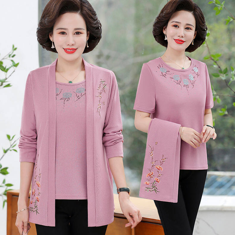 Spring and summer cardigan top middle-aged and elderly women spring and autumn wearing bottoms