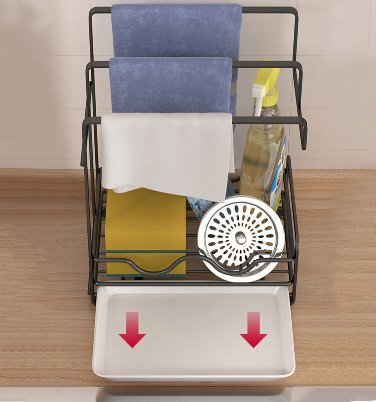 XMDS XINGMUDENGSHI Kitchen rag rack punch-free countertop rack washcloth drain rack multi-functional storage rack