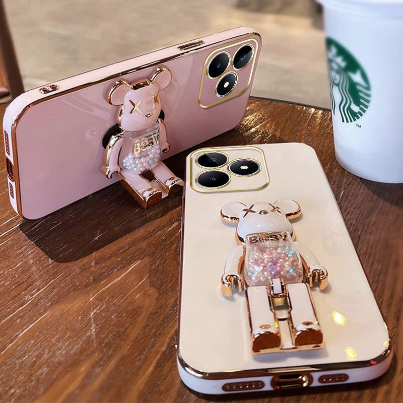 YBD 3D Candy Bear Bracket Phone Case For Xiaomi POCO M6 Pro POCO X6 NEO Redmi Note 13 Pro Plus Note 13 Pro+ 4G 5G High End Soft Silicone Material(Bracket Can Rotate)