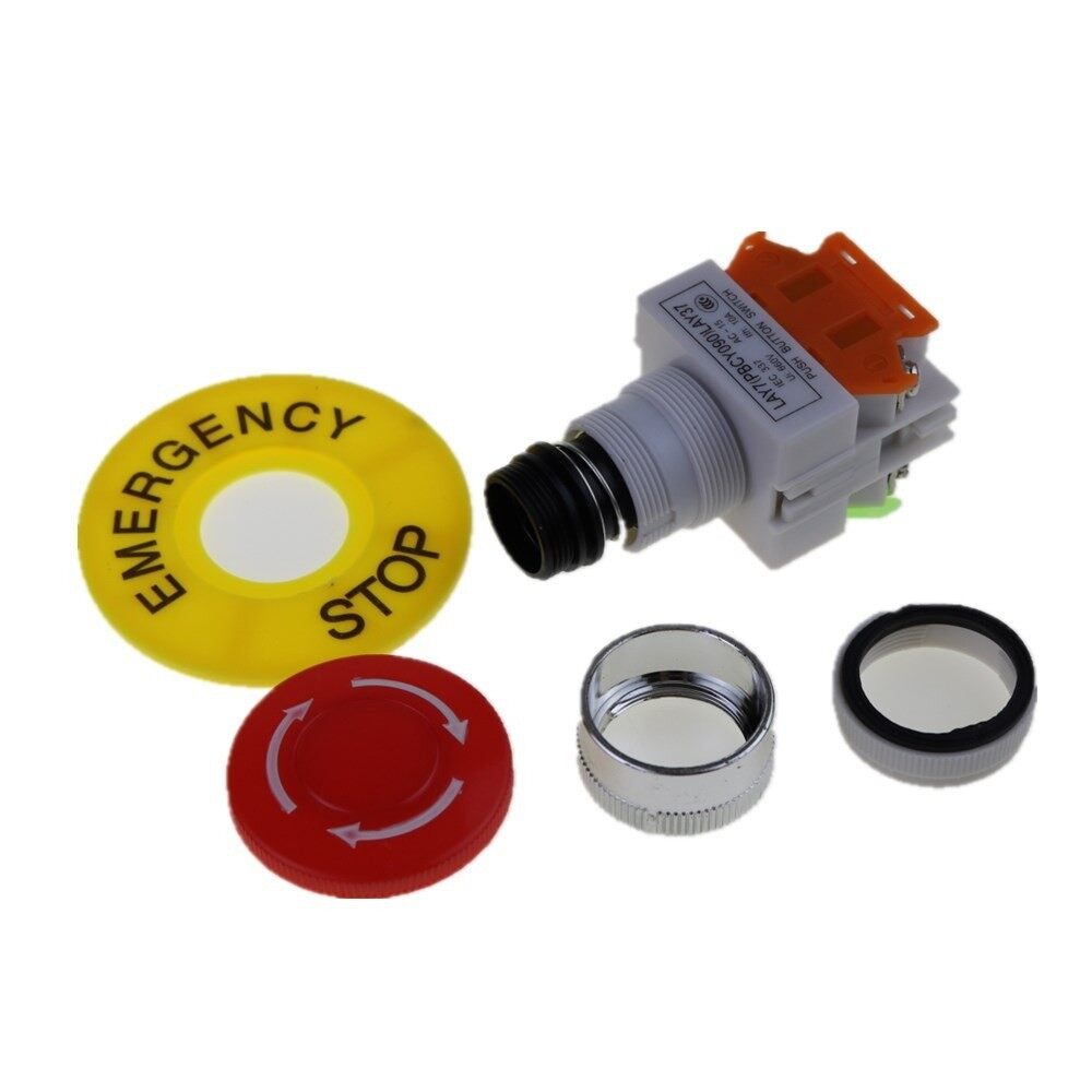 1 cái Nút nhấn dừng khẩn cấp Nút bấm màu đỏ Nắp nấm 1NO 1NC DPST AC 660V 10A Công tắc nút bấm với chuông cảnh báo màu vàng