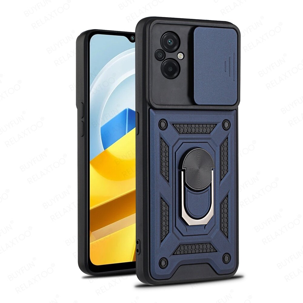 For Xiaomi Poco M5 M5s PocoM5 Shockproof Armor Phone Case Business Push Pull Camera Protection Case With Metal Ring Holder Bracket Hard Back Cover casing