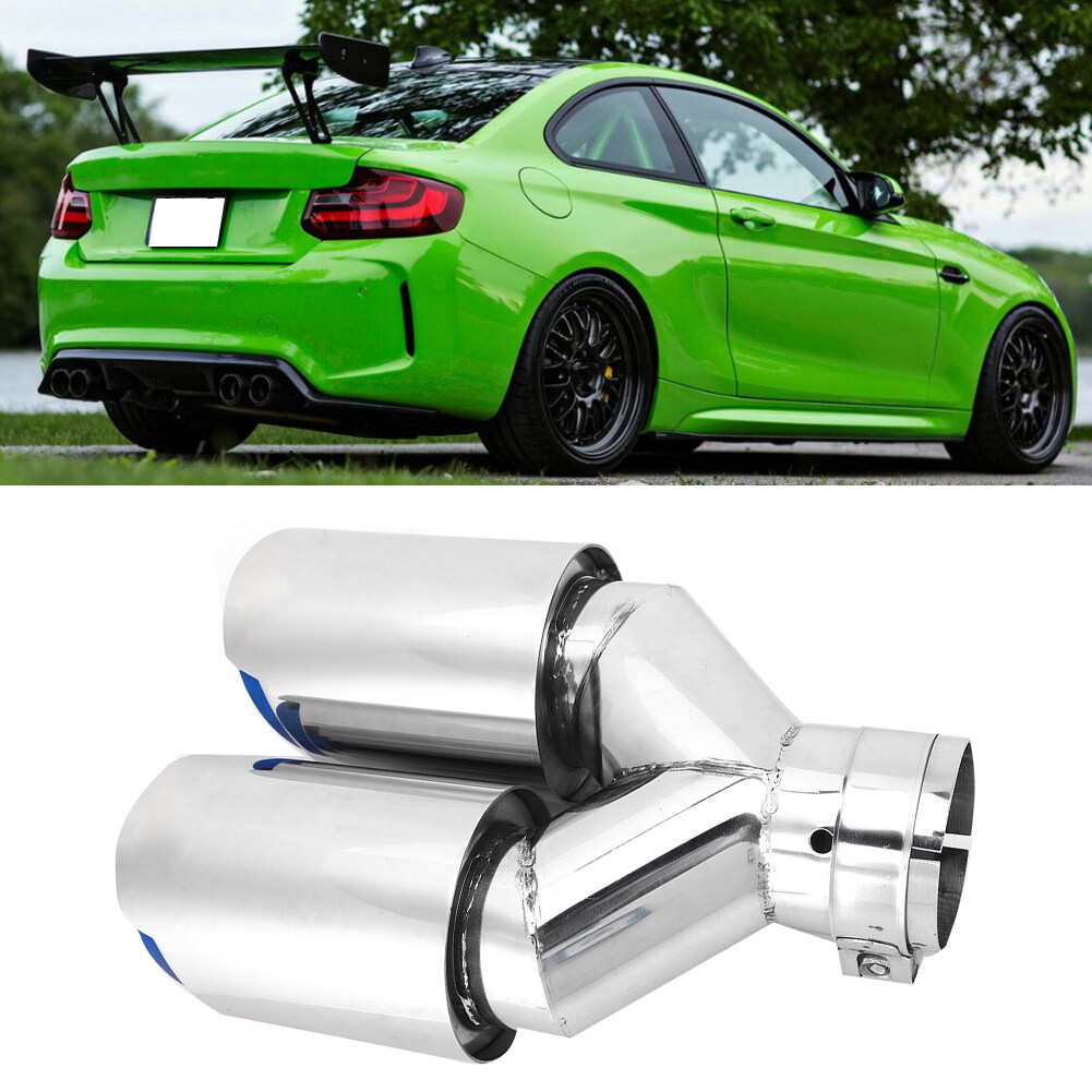 Kimiss Stainless Steel Y Shaped Dual Muffler Tip Exhaust Pipe Tip Car Modification 63 89 250mm Blue And Silver Style All Together With Standard Lazada