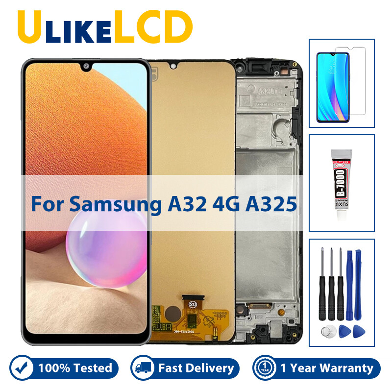 Aaa+quality for samsung galaxy a32 4g lcd for samsung a325 a325f sm-a325f/ds lcd display frame touch digitizer screen a325 lcd