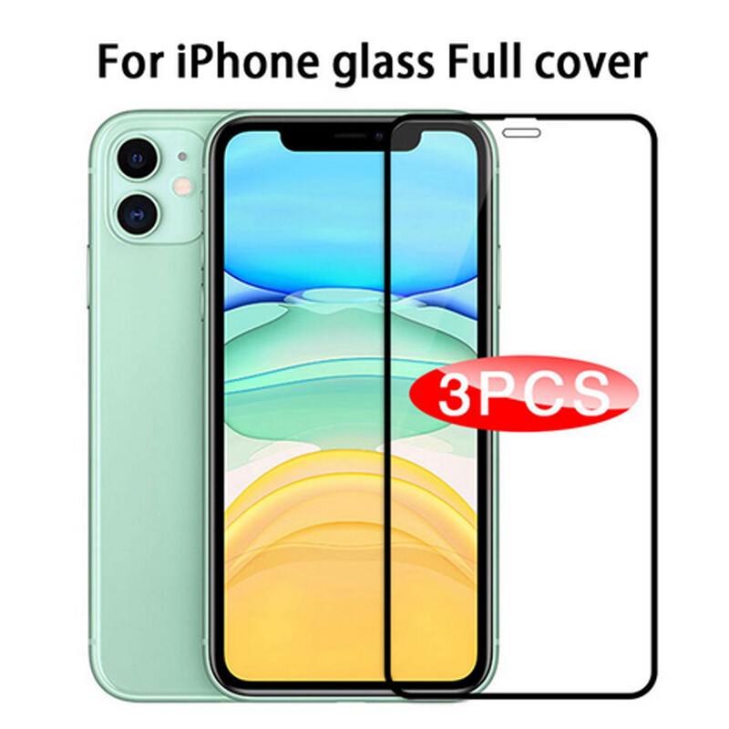 3PCS 9H For iphone 12 pro max With （holes） Tempered Glass Film For iPhone 12 11 Pro Max SE XR X XS Max Full Cover Precise Size Screen Protector Film Black Border for iPhone 12 11 XR 7 8 6 Plus Glass