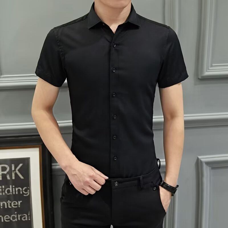 Áo sơ mi ngắn tay màu trơn nam