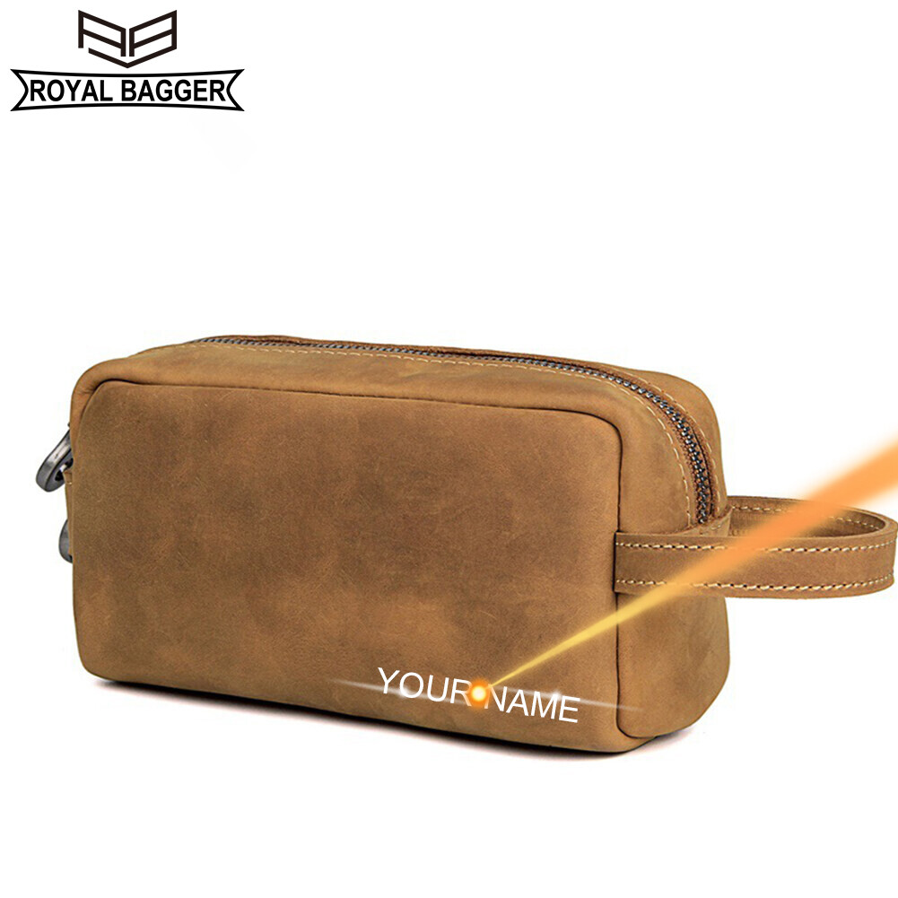 Royal Bagger Clutch Cosmetic Bag For Men Genuine Leather Casual Fashion Multi-function Wash Storage Bags High Capacity Handbag