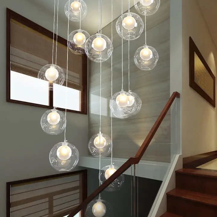Pendant Lamp Led E27 Modern Minimalist Indoor Ceiling Lights Stairs Long Glass Ball Bubble European And American Lazada Singapore - Next Led Bubble Ceiling Light