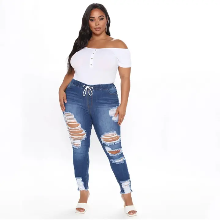 plus size stretch ripped jeans