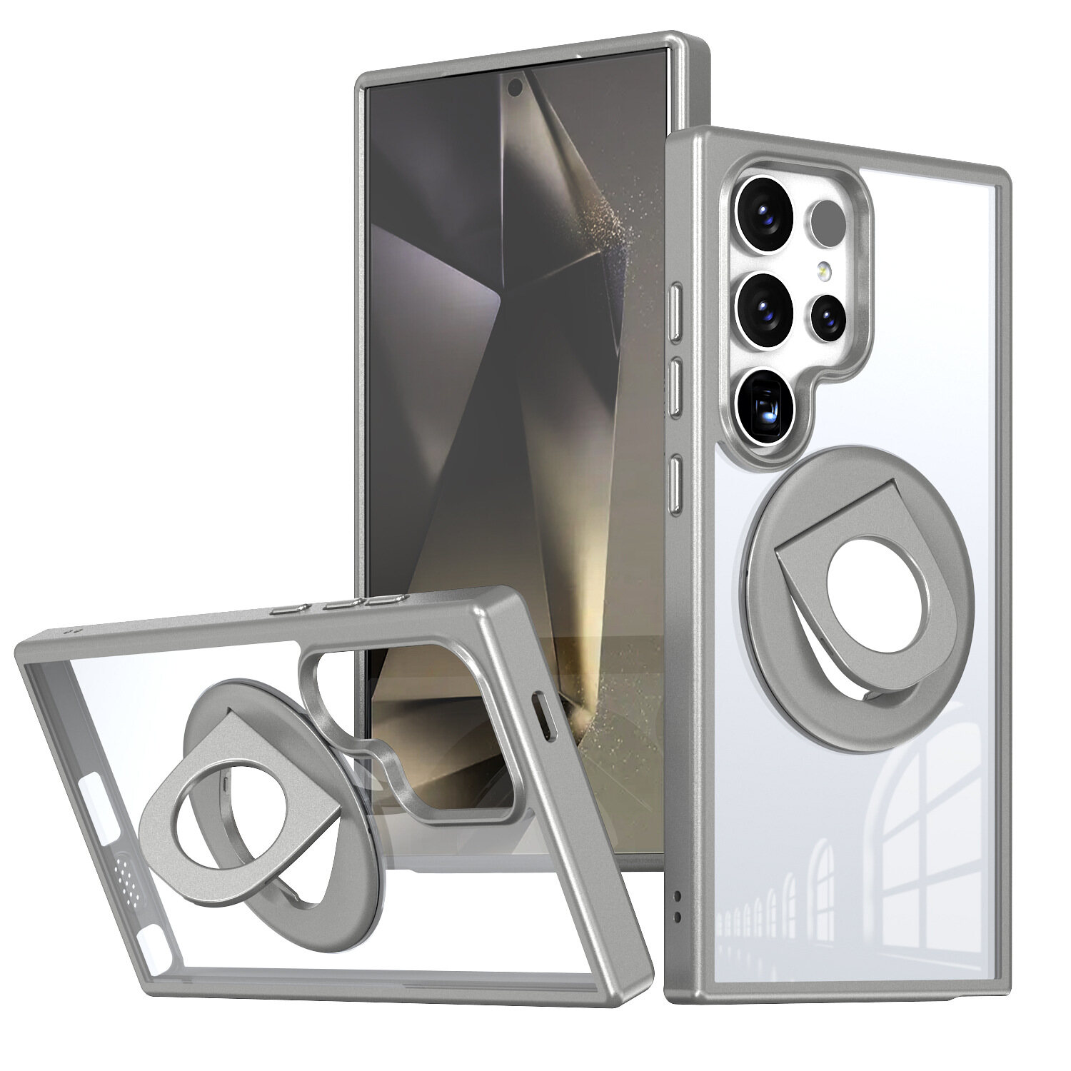 for Samsung S24 Ultra Case with Ring,[Magnetic Charging] [Built-in 360° Rotatable Kickstand] [Clear hard Back], Slim Protective Phone Case for Galaxy S24 Plus,S24,S23 Ultra,S23 FE,S22 Ultra,S22 Plus,S21 Ultra,S21 Plus,S21 FE,S20 Ultra,S20 Plus