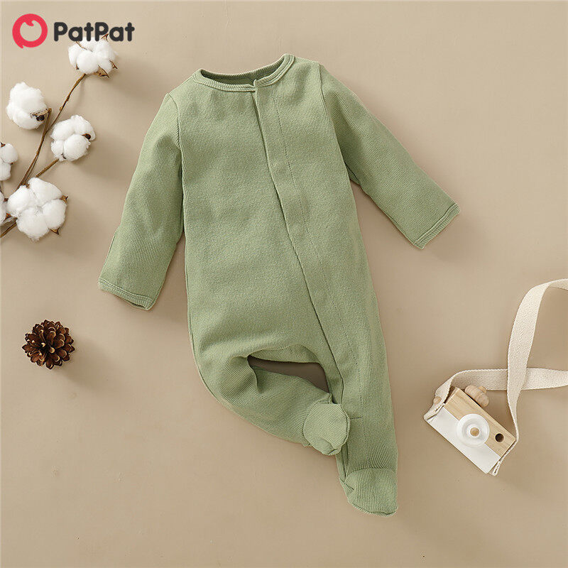 PatPat Baby Unisex Boy Girl Romper Solid Footed Long-sleeve Jumpsuit Bodysuits for 0-18 Months