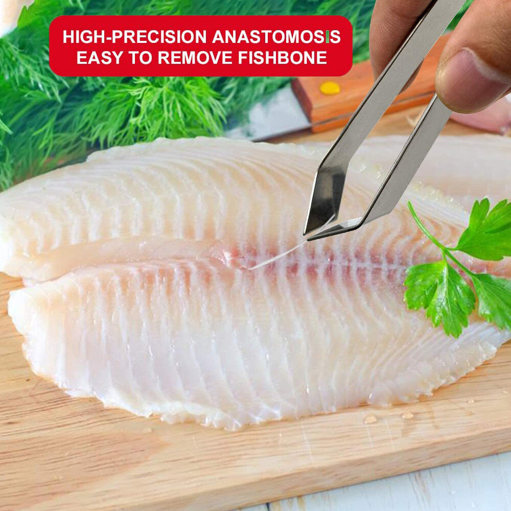 【Ready Stock】1 PC New Stainless Steel Fish Bone Tweezers Pincer Clip Puller Remover Tongs Fish Bone Plucking Clamp Kitchen Gadgets Tools