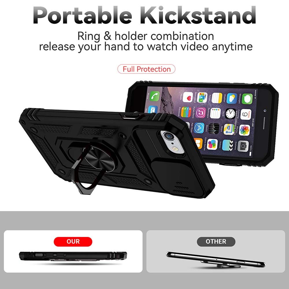 For iPhone 6/7/8/SE 2020/SE 2022 Phone Case,Sergeant Push Window Protection Camera Armor Ring Bracket Back Cover