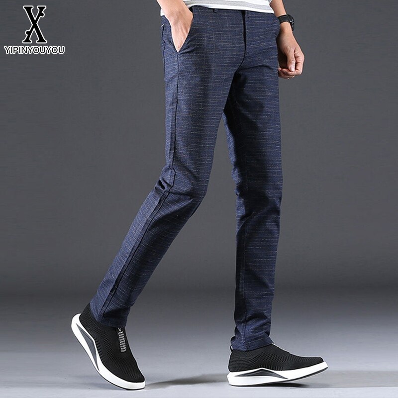 YIPINYOUYOU丨men's casual pants Summer new fashion plaid slim straight trousers