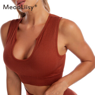 MeooLiisy Sports Underwear Women s Fitness Running Shockproof Yoga Vest Deep V Wireless Lingerie Sexy Bras thumbnail