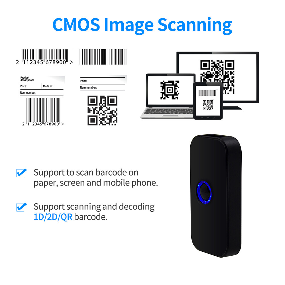 Aibecy Handheld 3-in-1 Barcode Scanner 1D/2D/QR Bar Code Reader Support BT & 2.4G W-ireless & USB Wired Connection Compatible with Windows Android M-ac iOS for Supermarket Retail Logistics Warehouse,Support 1D&2D&QR Code