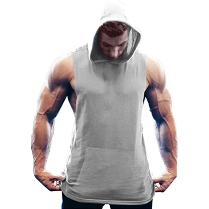 Men S Workout Hooded Tank Tops Bodybuilding Muscle Cut Off T Shirt Sleeveless Gym Hoodies Lazada Ph