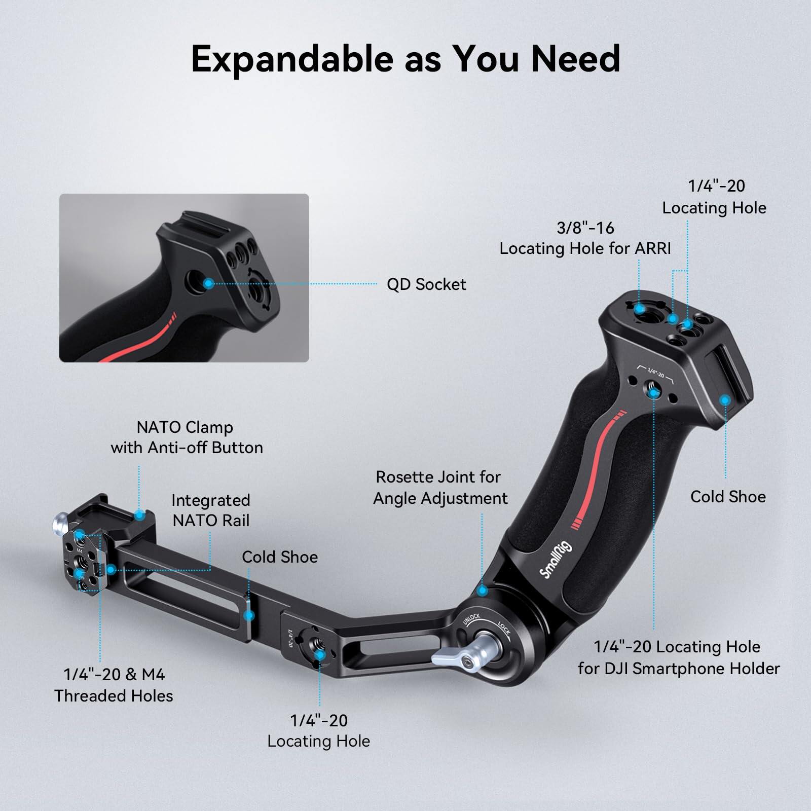 SmallRig Dây đeo có thể điều chỉnh tay cầm chống rung Handgrip với trọng lượng-giảm dây đeo vai cho DJI RS 3 / RS 3 Pro / RS 2 cho góc thấp bức ảnh 4383 / 4118