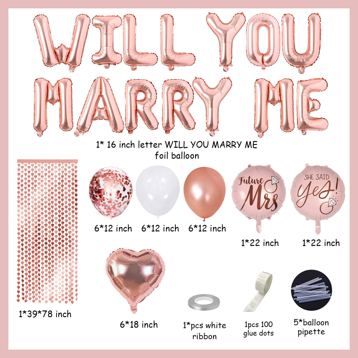 SURSURPRISE Rose Gold Will You Marry Me Decorations Marry Me Balloons Decoration Will You Marry Me Letter Balloons Marriage Proposal Ideas Decorations Supplies Valentine's Day Proposal