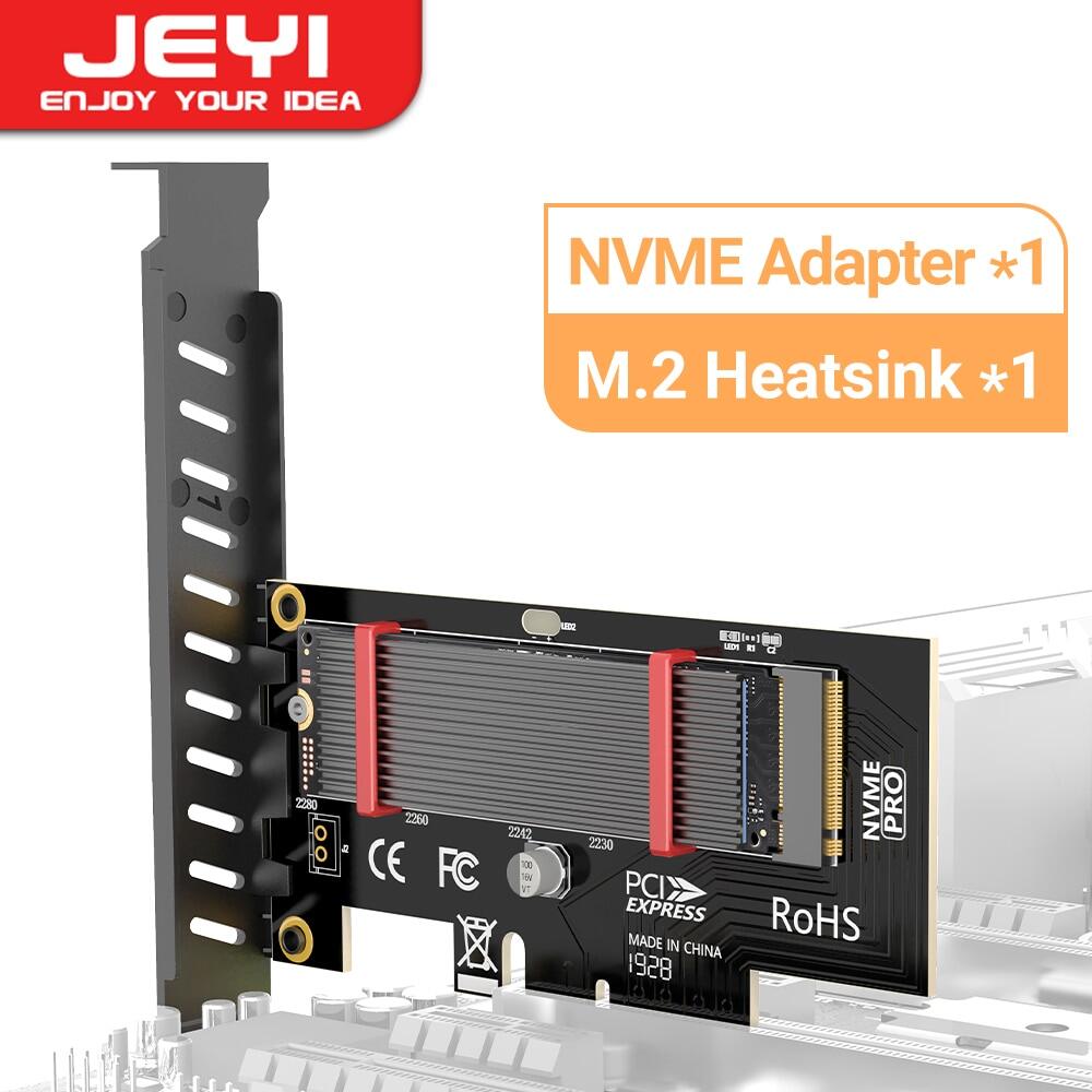 Jeyi PCIe để NVMe Adapter với nhôm SSD Tấm tản nhiệt làm mát, 64gbps M.2 SSD gen4 PCIe 4.0 x4 x8 X16 bo mạch mở rộng cho máy tính để bàn