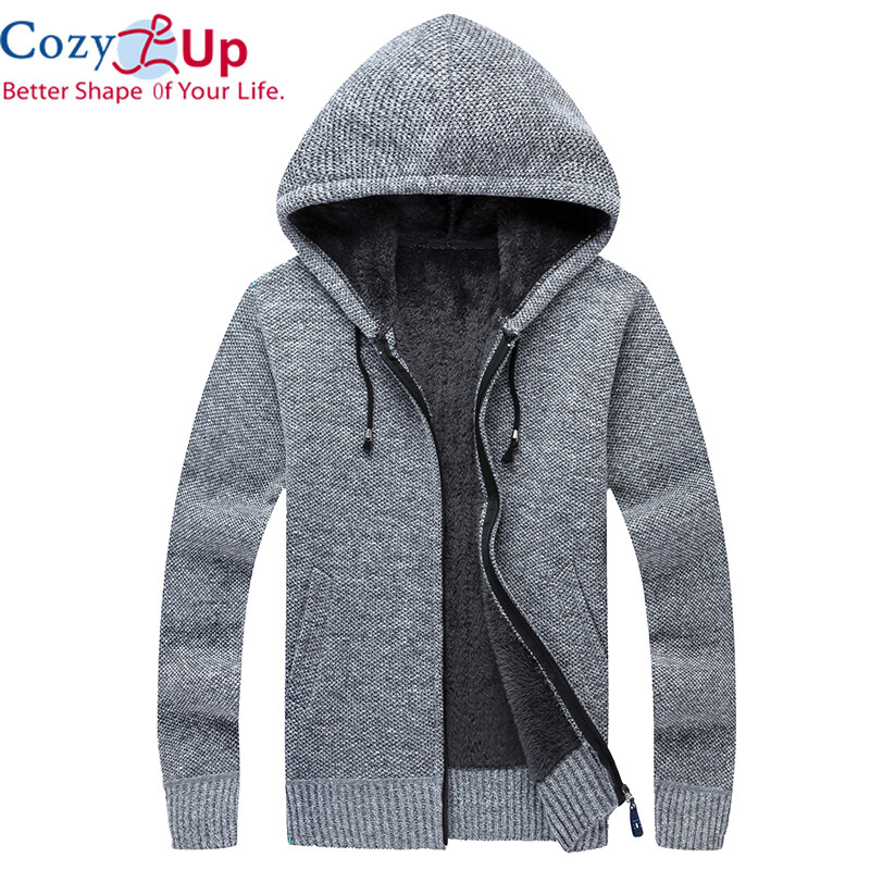 Cozy Up Winter Men Jacket Thick Velvet Hooded Fur Jacket Men Winter Padded Knitted Sweater Cardigan Spring Outdoors