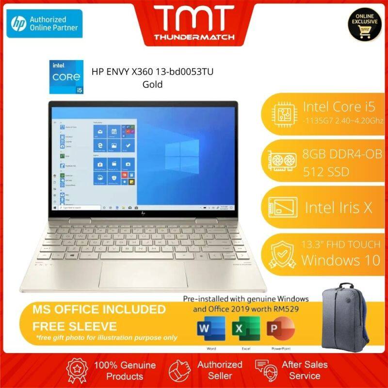 HP ENVY X360 13-bd0053TU Laptop (2K0A0PA) | i5-1135G7 | 8GB-OB 512GB SSD | 13.3 FHD Touch | W10 | MS OFFICE + BAG Malaysia