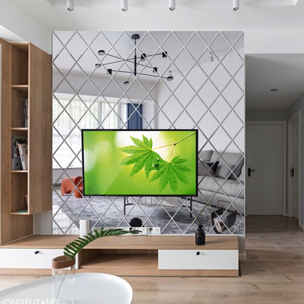 【Lightingeverthing】 Tấm Dán Tường Gương Tường Nền Khảm Hình Thoi Tự Dính Miếng Dán Trang Trí Gương Acrylic, Trang Trí Phòng Khách Phòng Ngủ 50x5 0Cm/50x10 0Cm/100x100cm