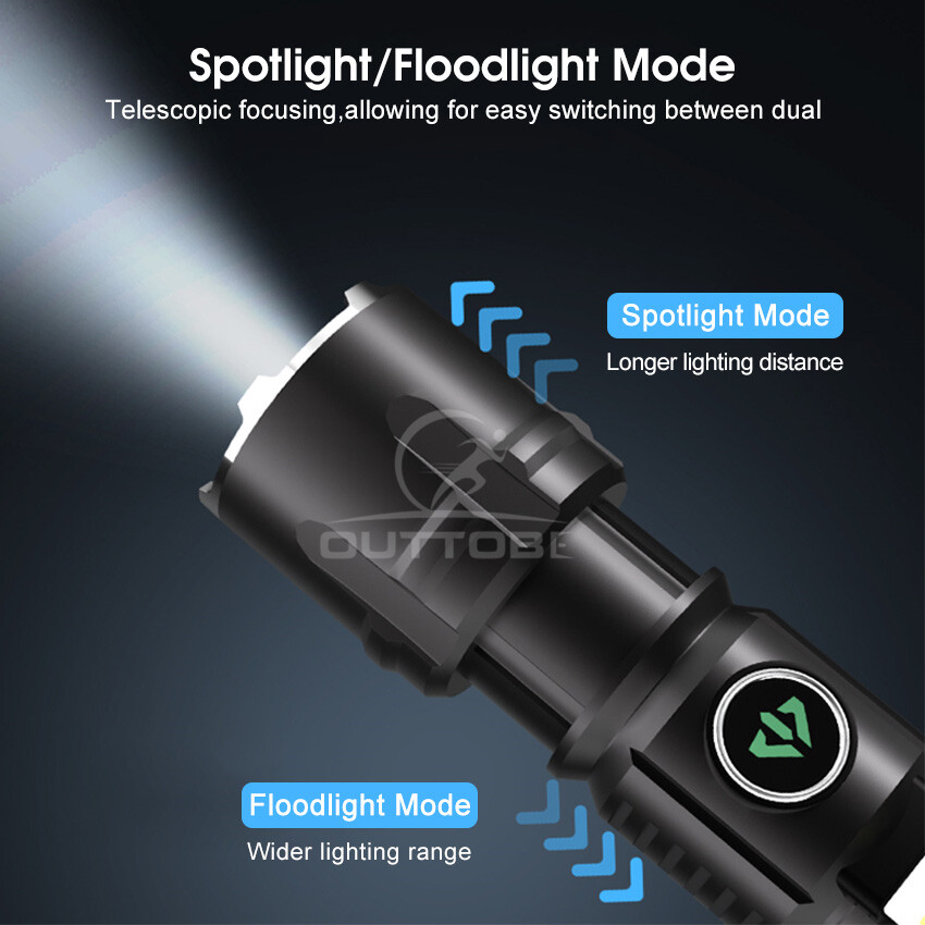 Outtobe Mini Torch Light Portable Mini Flashlight Telescopic Focus Flashlight Dual Light Source Ultra Light Strong Light USB Charging For Night Fishing Running Camping Hiking Adventure