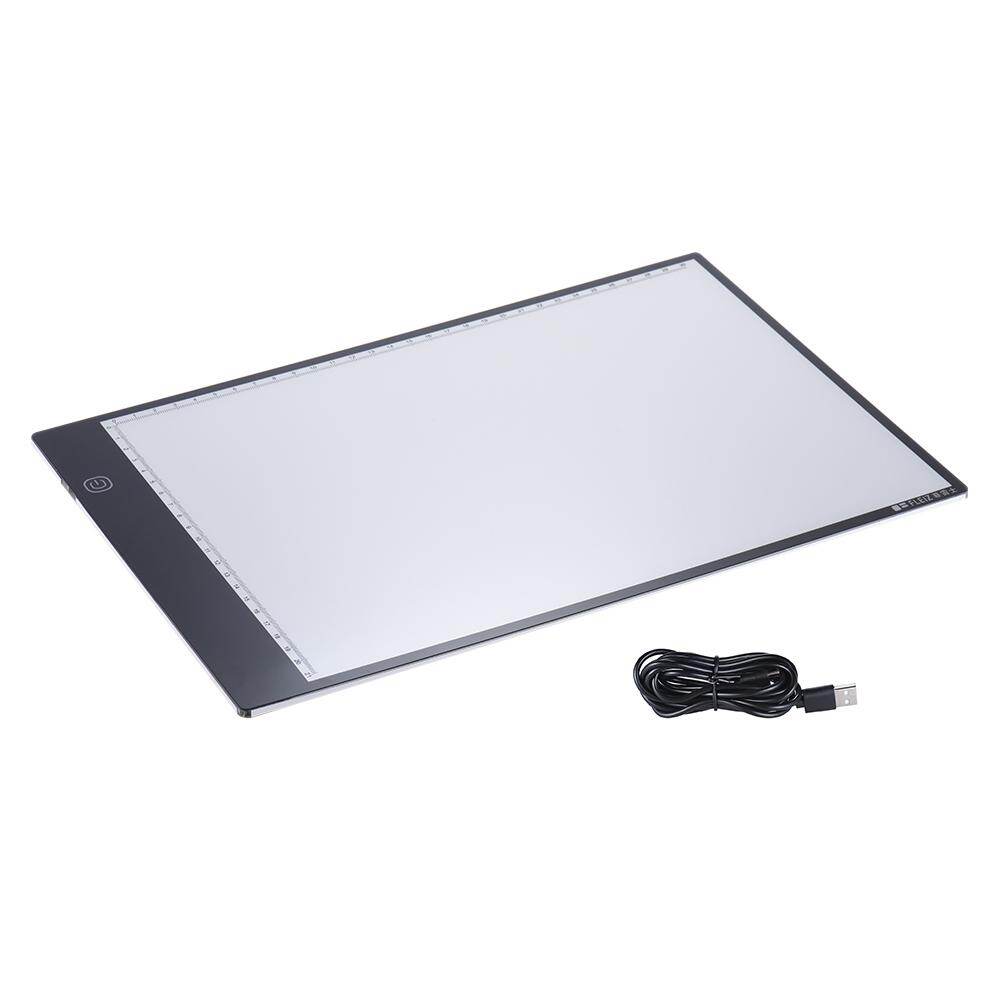 Portable A4 LED Light Box Drawing Tracing Tracer Copy Board Table Pad Panel Copyboard with 3-mode Brightness Black Edge Scale for Artist Animation Sketching Architecture Calligraphy Stenciling