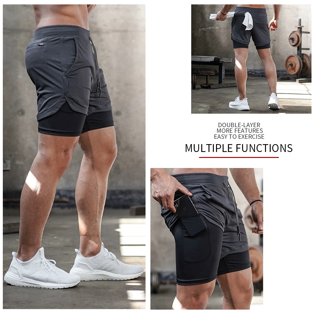 Pantalones cortos para correr de camuflaje de doble capa 2 en 1 para hombre, pantalones cortos deportivos de secado rápido para gimnasio, Fiess, trotar, ciclismo, entrenamiento_voghion.com