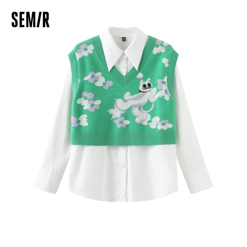 Semir Knitwear Women Designer Series Cat Short Vest Mid-Length Shirt Spring Designer Two Piece Playful