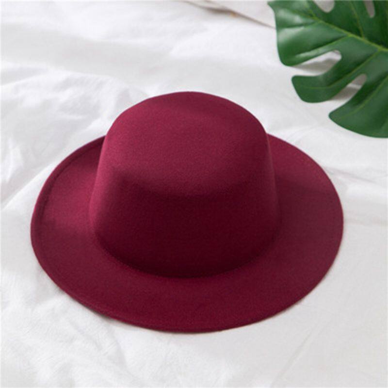 Winter Autumn Imitation Wool Fedoras Cap Fashion Cool Solid Color Flat Top Women Jazz Hat Female Lady Wide Brim Felt Fedora