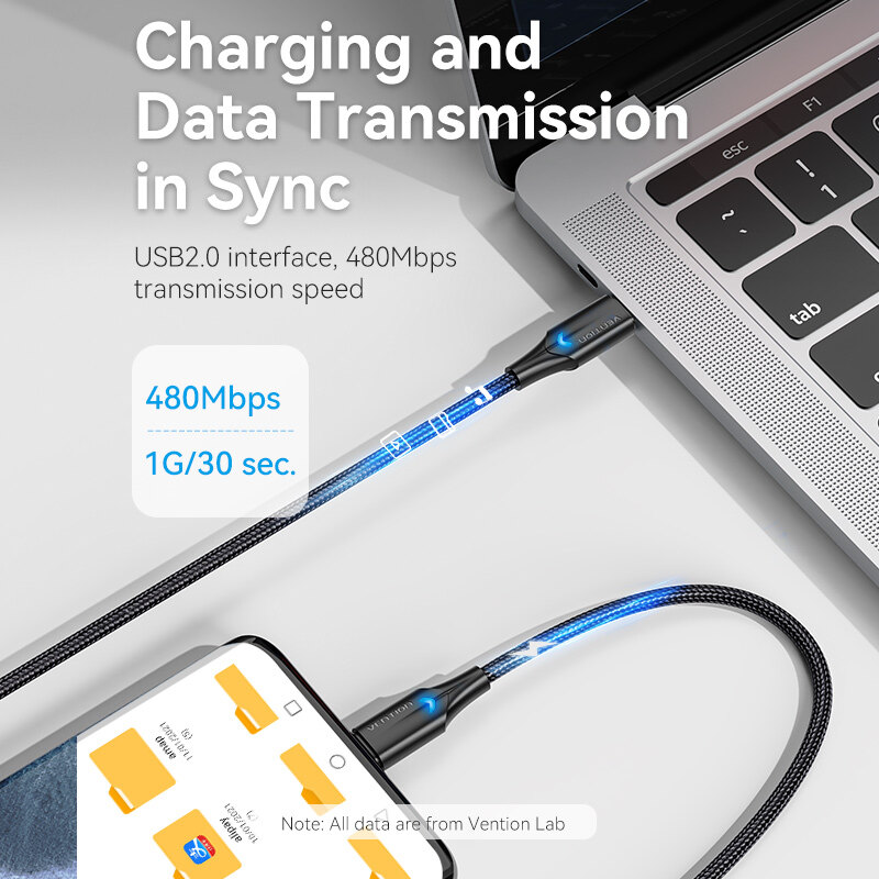 Vention USB Type C to Type C Cable PD 60W with LED Fast Charge Quick Charge 4.0 USB C Data Cable for Macbook Pro Huawei P30 Samsung S20 USB C to Type C Cable