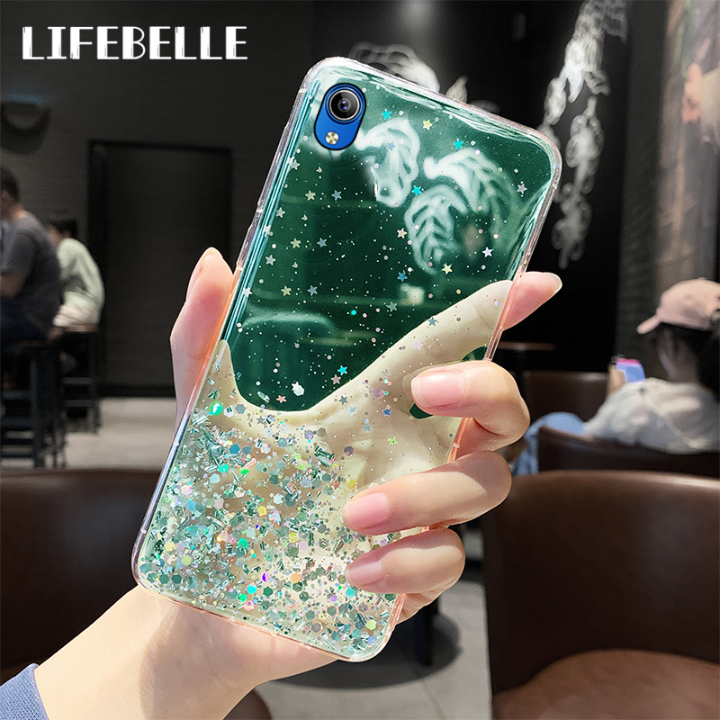 LIFEBELLE Casing for Vivo Y91C / Y1s Case, Women Luxury Fashion Glitter Star Foil Sparkle Phone Cases Clear Flexible Soft Rubber TPU Bumper Bling Protective Casing Back Cover
