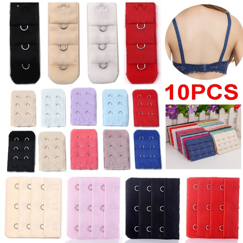 【Fairy Castle】 10 PCS 2/3/4 Móc Áo Ngực Mở Rộng Cho Phụ Nữ Của Áo Ngực Đàn Hồi Mở Rộng Dây Đeo Hook Clip Giãn Nở Có Thể Điều Chỉnh Vành Đai Khóa Phụ Kiện