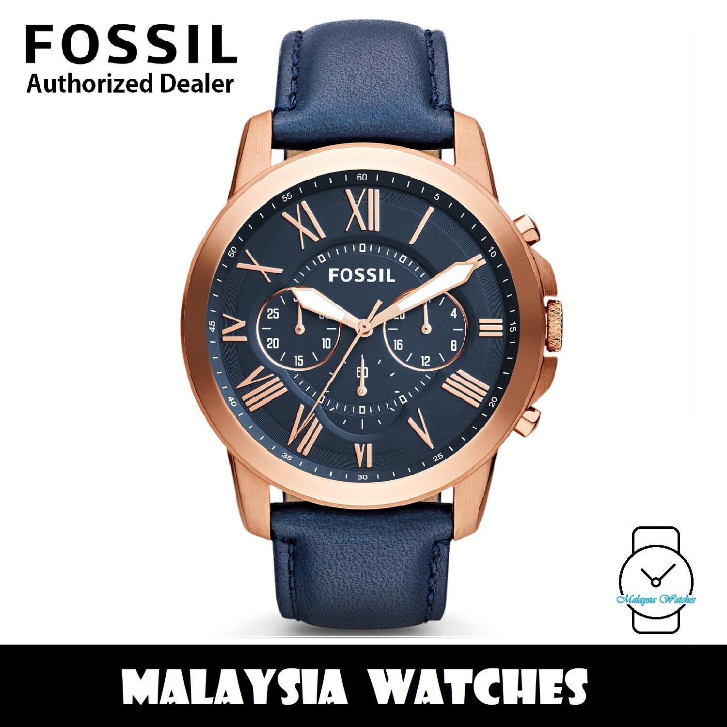 OFFICIAL WARRANTY Fossil Mens FS4835IE Grant Chronograph Navy Leather Watch FS4835 100 Original Lazada