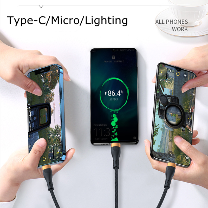 [HOT] 3in1 Data USB Cable 6A for iPhone Fast Charger Micro USB Type C Charging Cable Multi Usb Port Usb C Mobile Phone Wire For xiaomi