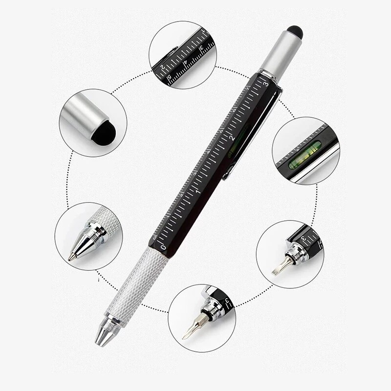 Multi-function Handheld Pen Mini Screwdriver Measure Tool Tech Ruler Screwdriver Touch Screen Stylus Spirit Level