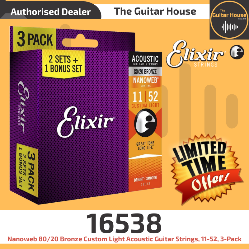 Elixir Acoustic Guitar 3 PACK STRINGS (2 SETS + 1 BONUS SET) (16538) (16544) (16539) (16545) (16546) Malaysia