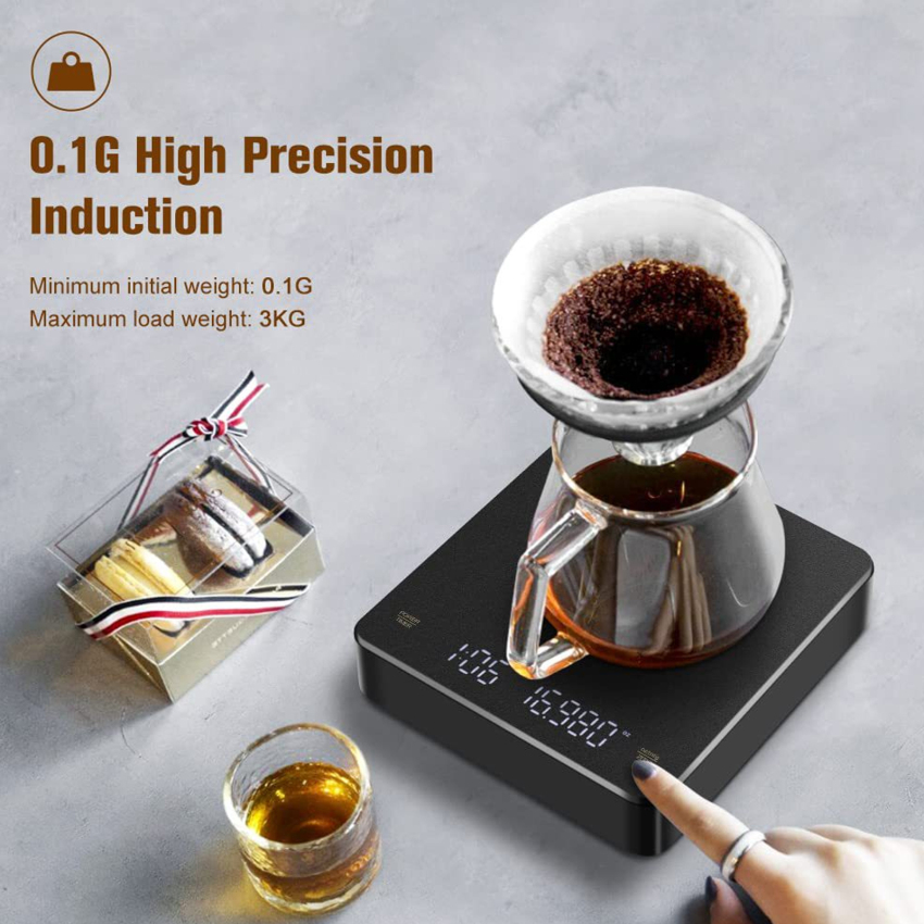 Cân Cà Phê Nhỏ Giọt Thông Minh 3Kg/0.1G Cân Điện Tử Cầm Tay Độ Chính Xác Cao Kỹ Thuật Số LED Hẹn Giờ USB Cho Gia Đình