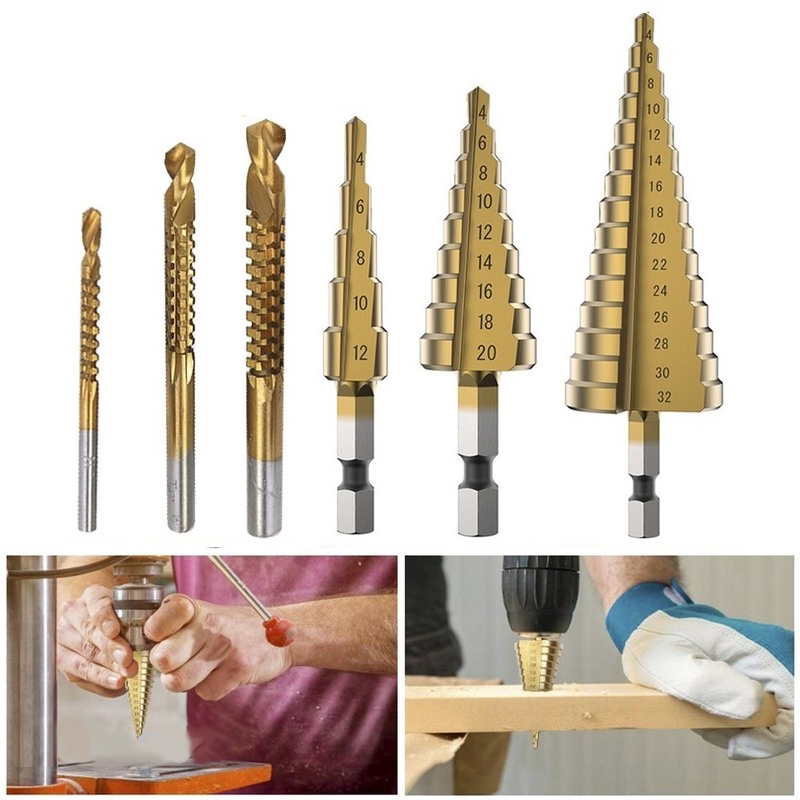 6Pcs Titanium Coated Step Drill Bit Set 