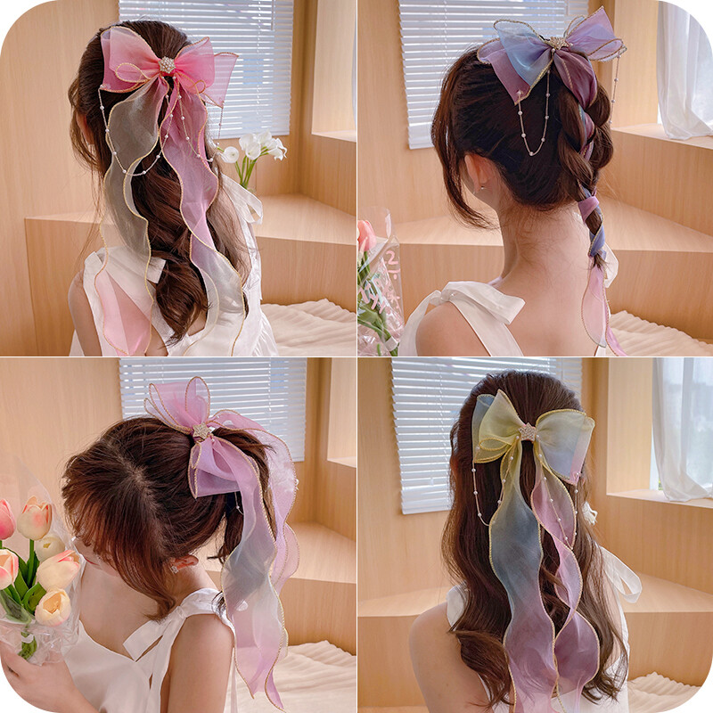 Sweet Mesh Bow Ribbon Hair Clip Hairpin For Girls