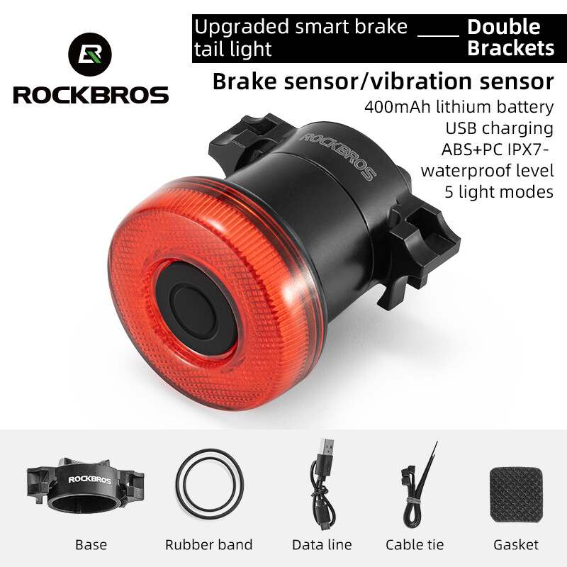 ROCKBROS Bicycle Cycling Rear Light Smart Sensor Light Seatpost Saddle Brake IPX6 Waterproof Bike Taillight
