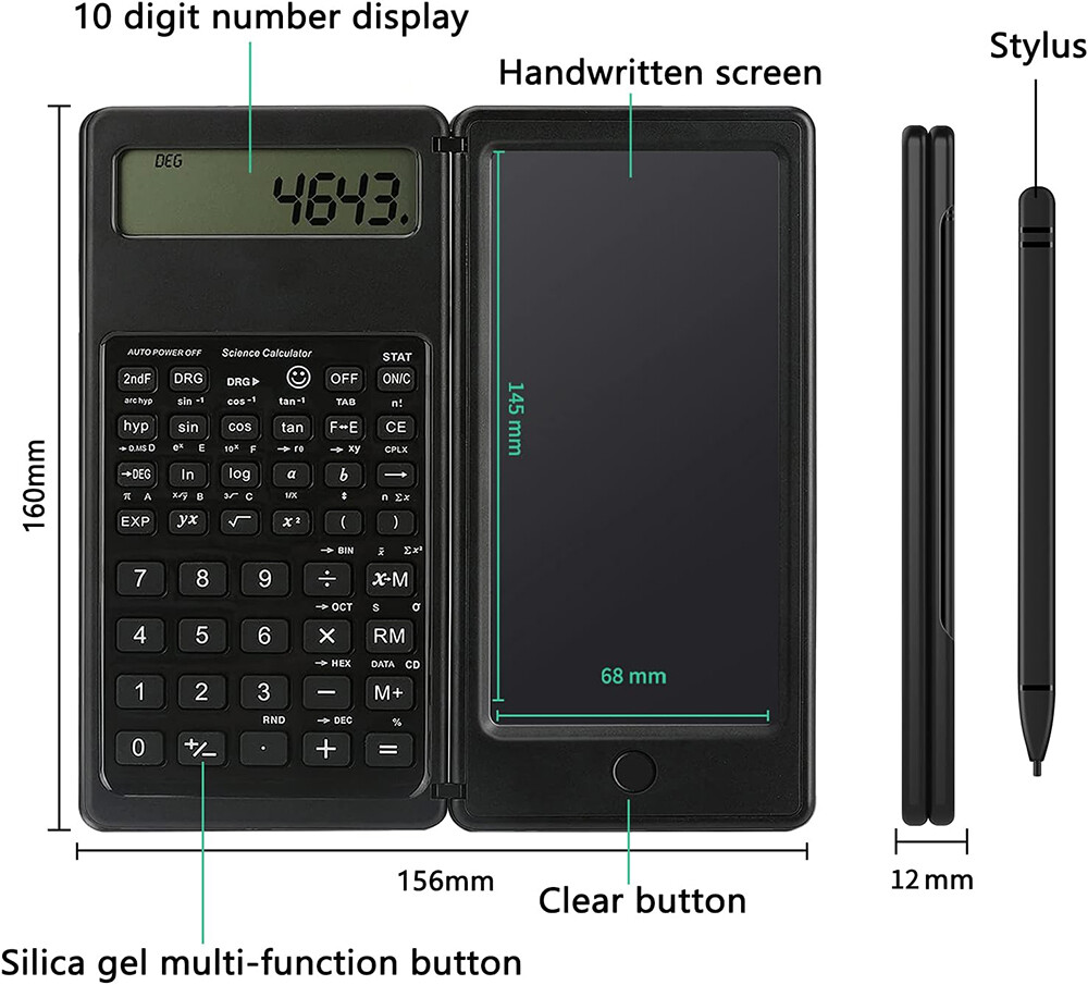 Vaorlo Có Thể Gập Lại 2 Trong 1 Khoa Học Kỹ Thuật Số Máy Tính 10 Chữ Số Màn hình LCD Máy Tính Để Bàn Máy Tính Với 6 Inch Bảng viết Hỗ Trợ bút chỉ điểm Xóa Nút Khóa Cho Trường Cao Đẳng Văn Phòng Kinh Doanh