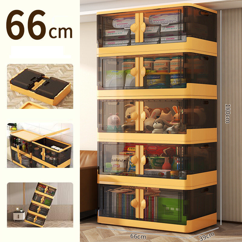 Double door storage box foldable free installation snack book plastic storage box household toys clothes storage cabinet
