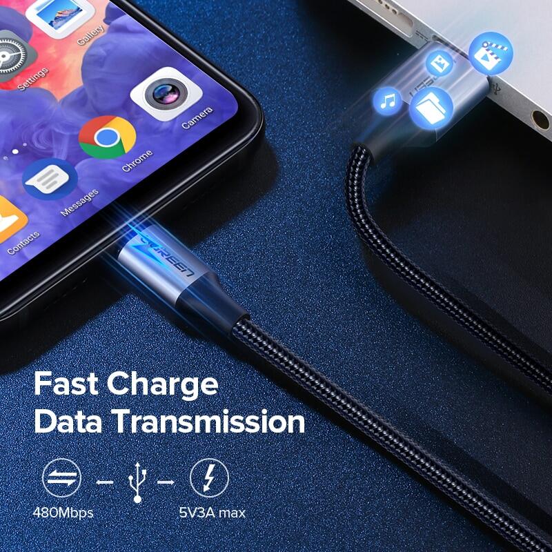 USB to Type c Ugreen 3A USB Type C Cable For Xiaomi Poco X3 Pro Samsung S21 S20 Quick Charge 3.0 USB C Cable Fast Charging Data Phone Charger