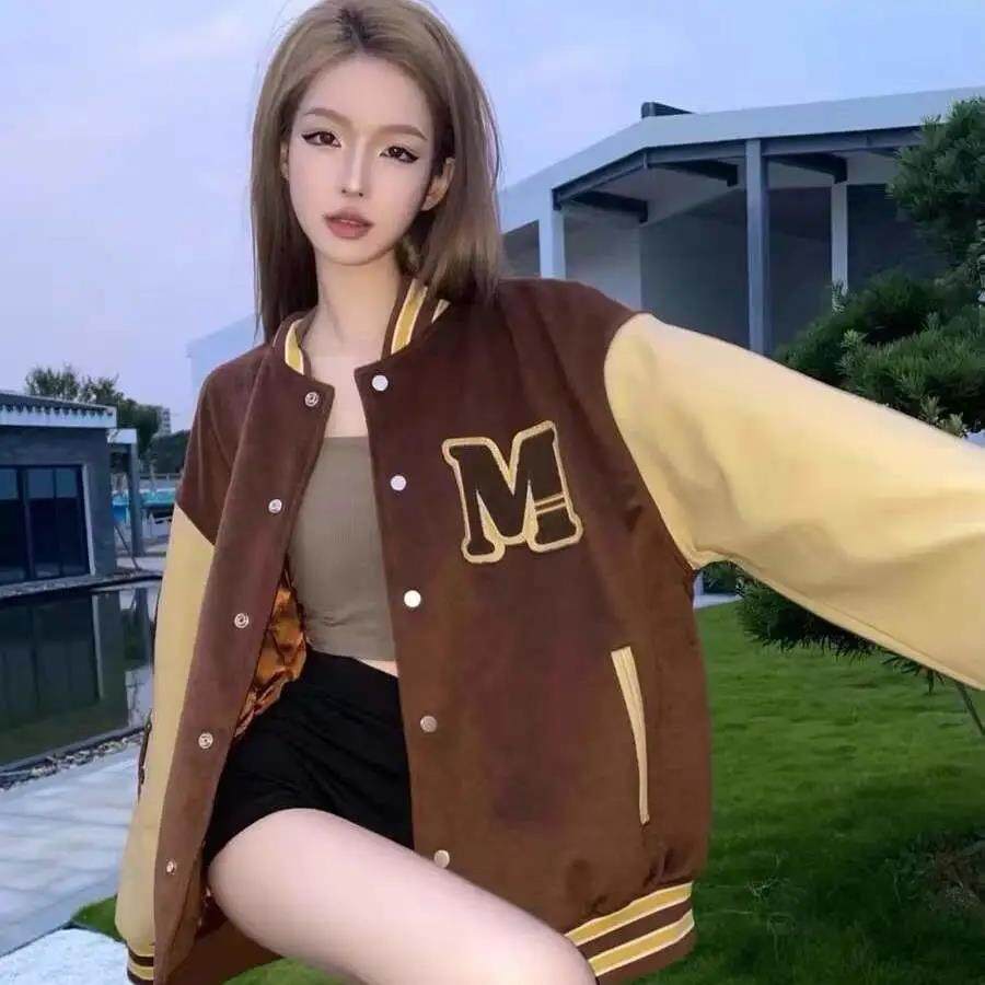Quguy Store Áo Áo Khoác Bomber chơi bóng chày Retro cho nam và nữ-Áo khoác đôi Xuân Thu