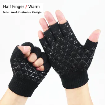 half finger knit gloves