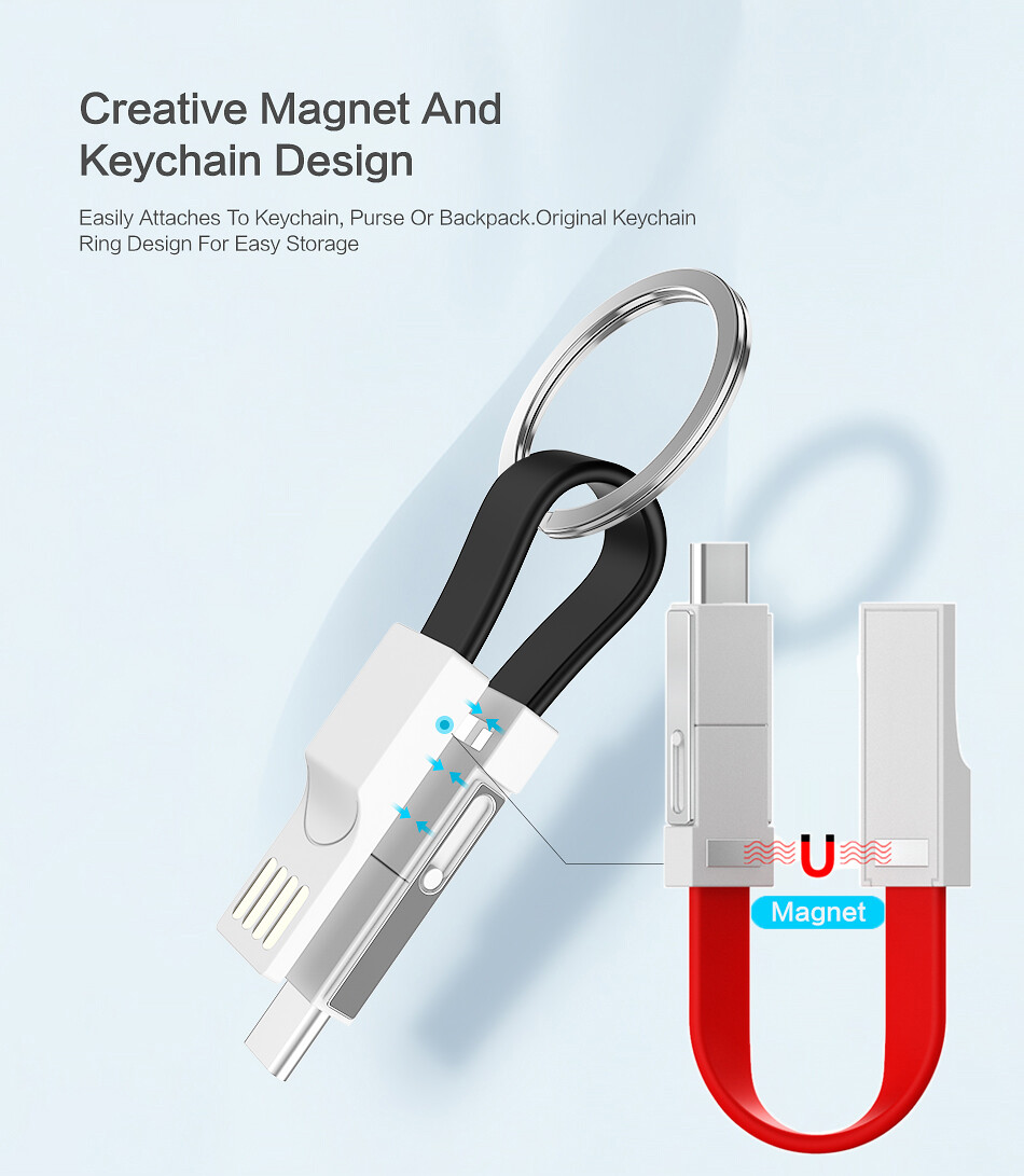 3 Trong 1 Cáp USB Micro USB Loại C Chiếu Sáng Cáp Cho iPhone XR X Samsung 2A Mini Keychain Sạc Cáp Cho Xiaomi Huawei